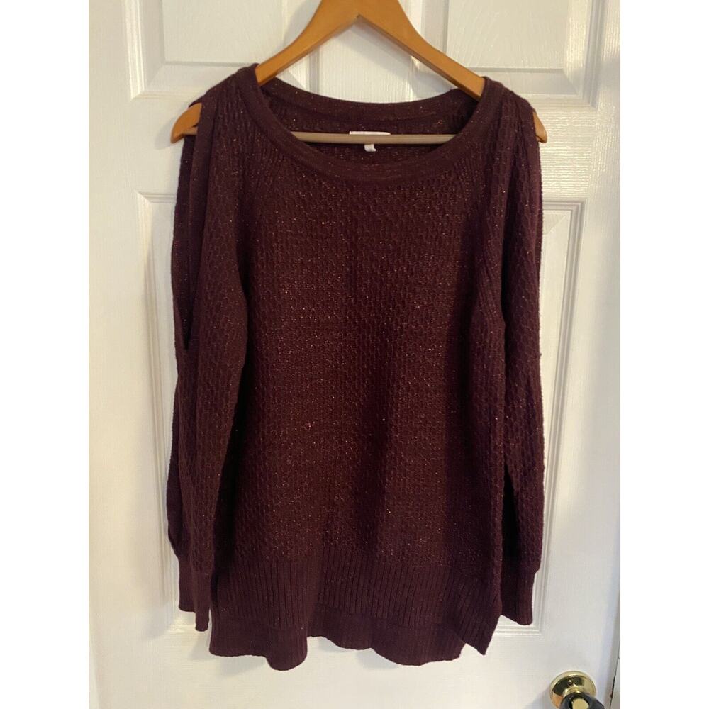 Maurice’s Women’s Maroon Sparkle Sweater Peekaboo Arms Size Medium